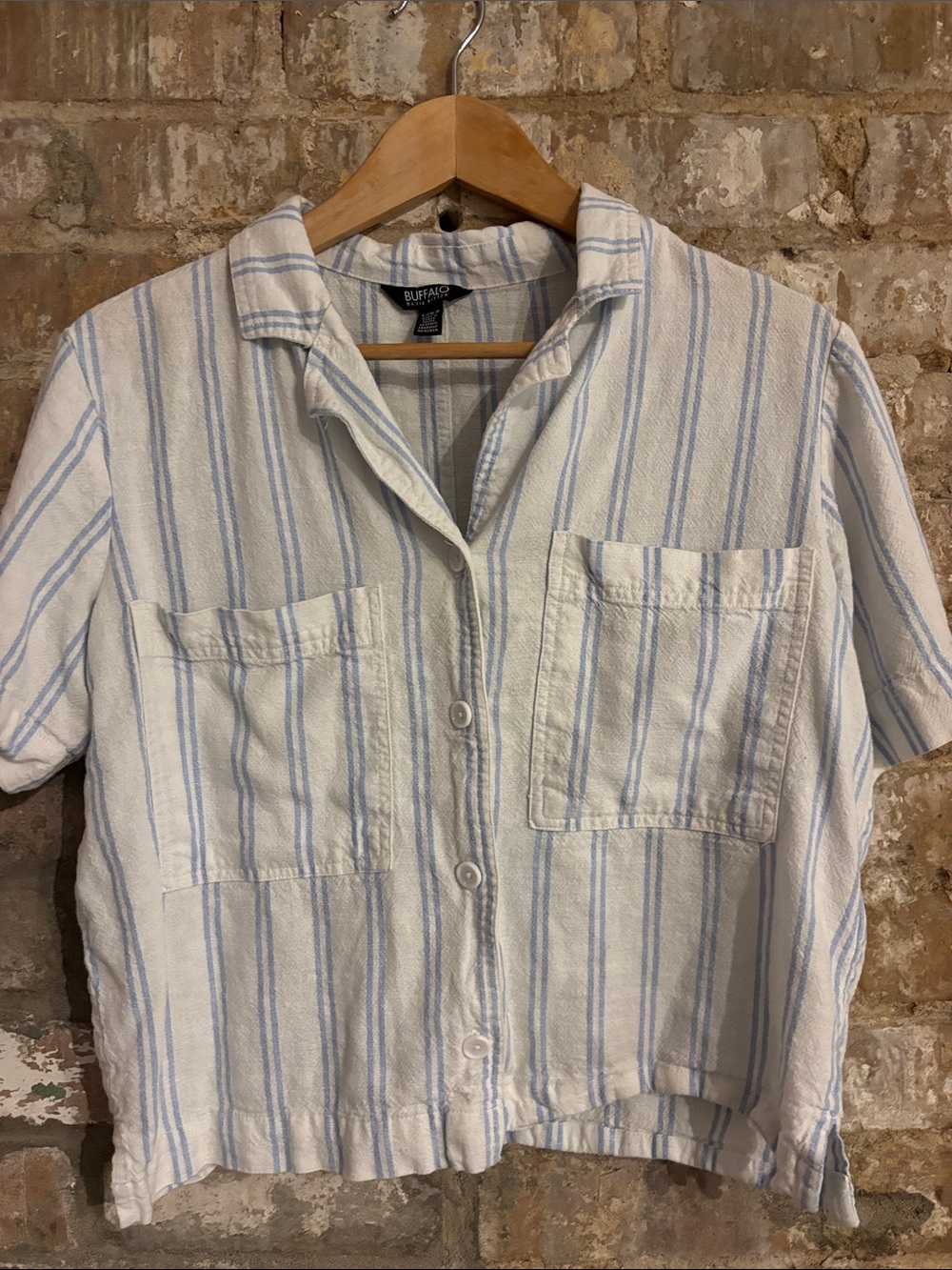 Buffalo Blue Stripe Short-Sleeve Button-Up Shirt